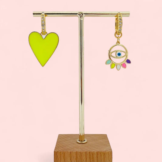 Créoles Cœur jaune/Œil Protecteur