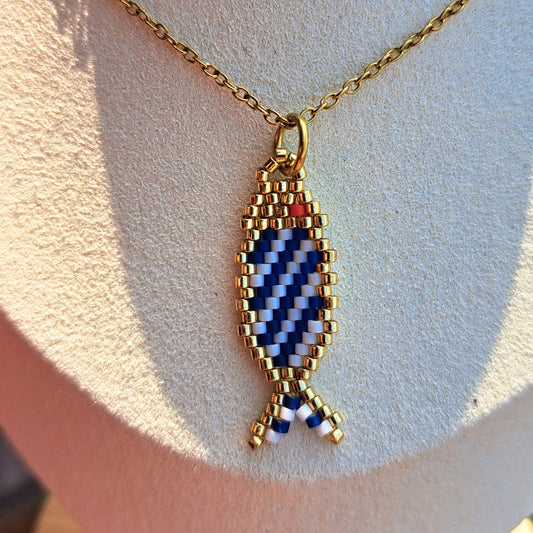 Pendentif Poisson Tissé – Collection Atlantique - Bijou 2-en-1 fait main – Oyartza Hontza