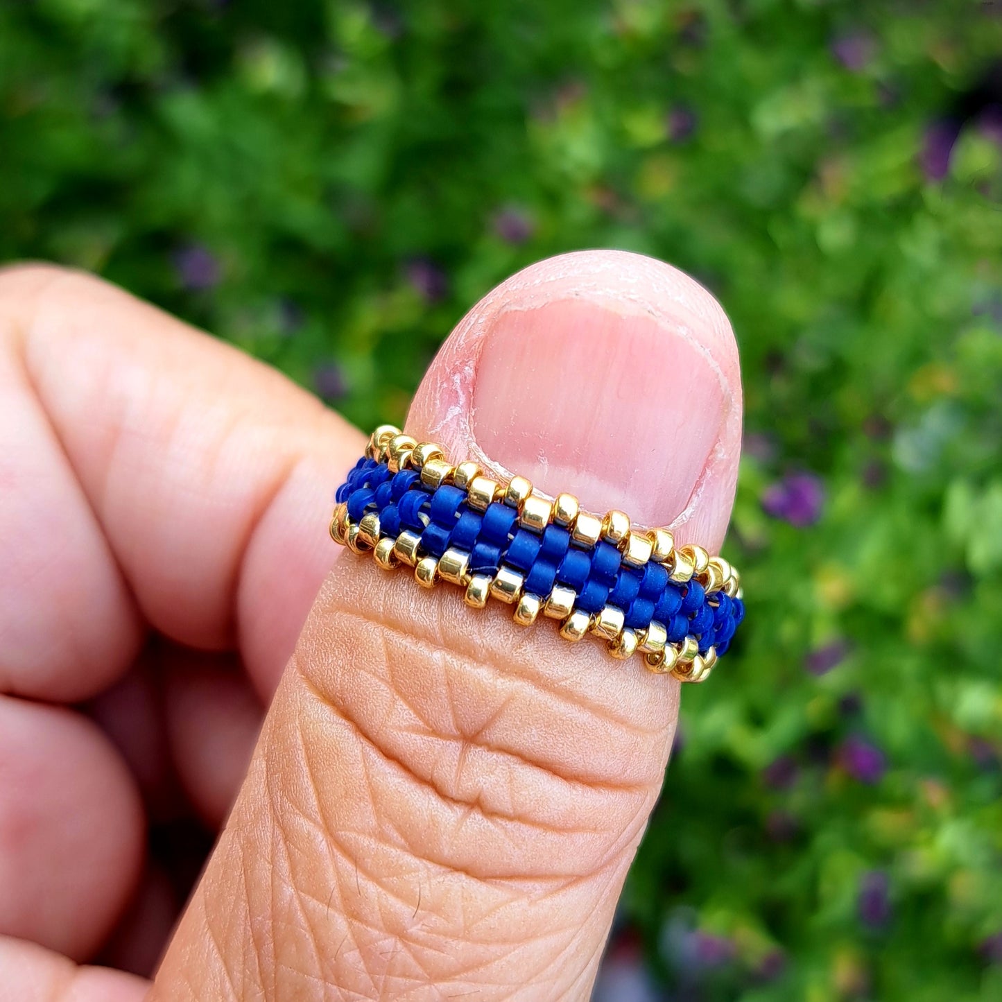 Bague tissée Atlantique – Perles Miyuki & finitions dorées
