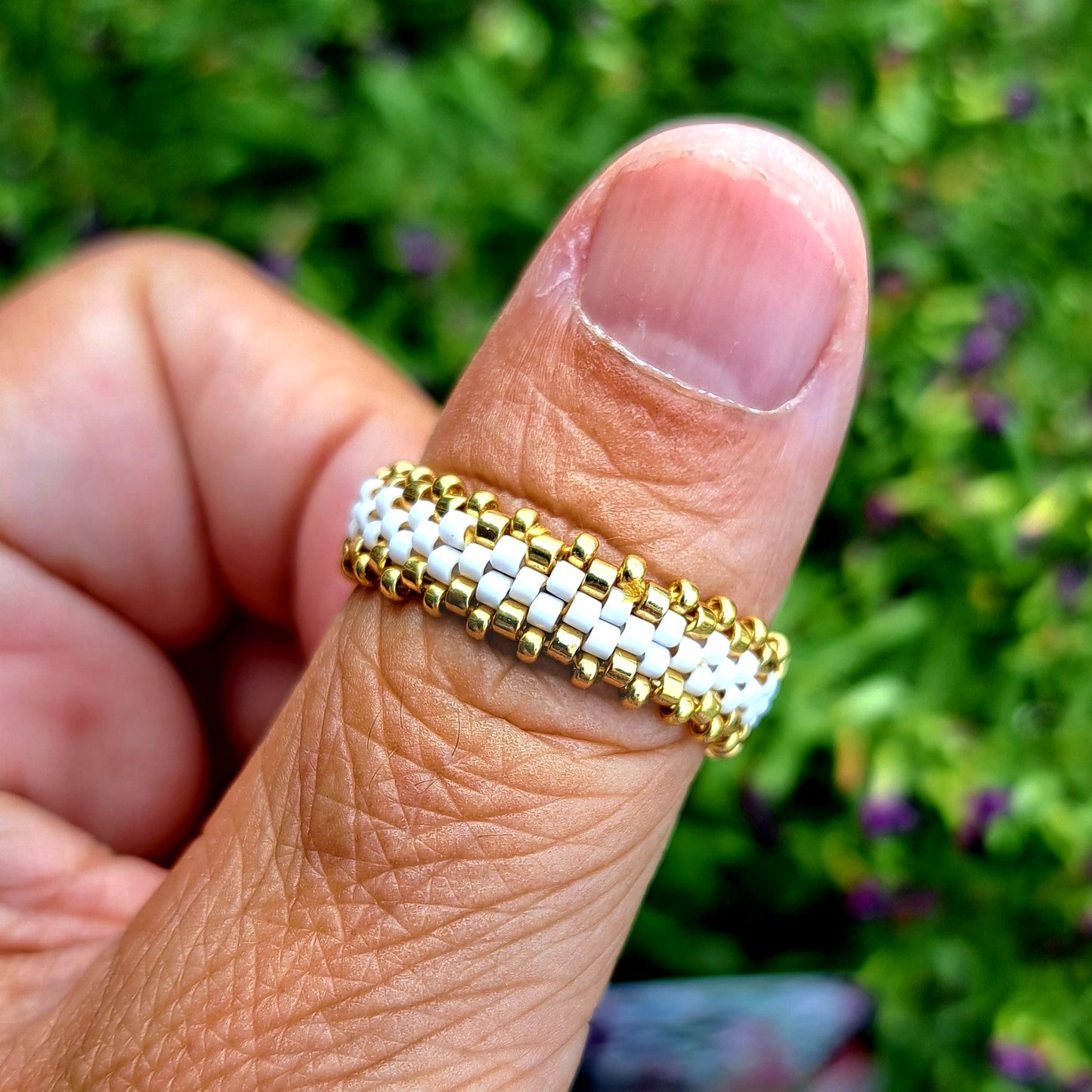 Bague tissée Atlantique – Perles Miyuki & finitions dorées
