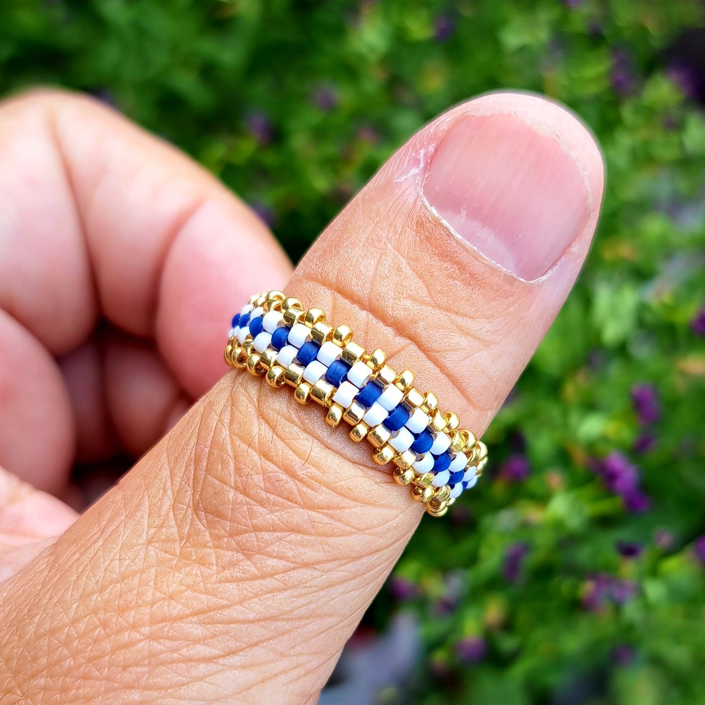 Bague tissée Atlantique – Perles Miyuki & finitions dorées