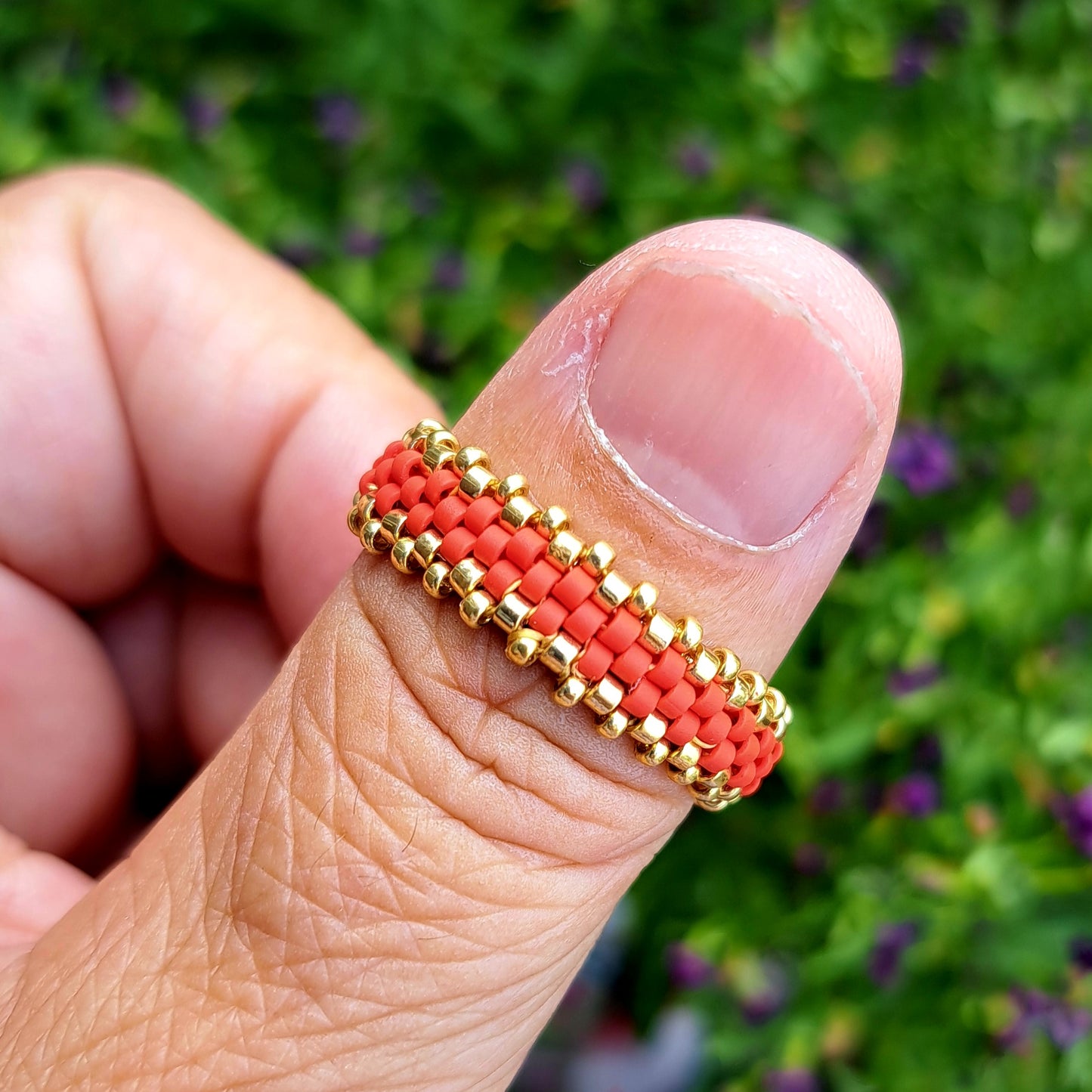 Bague tissée Atlantique – Perles Miyuki & finitions dorées