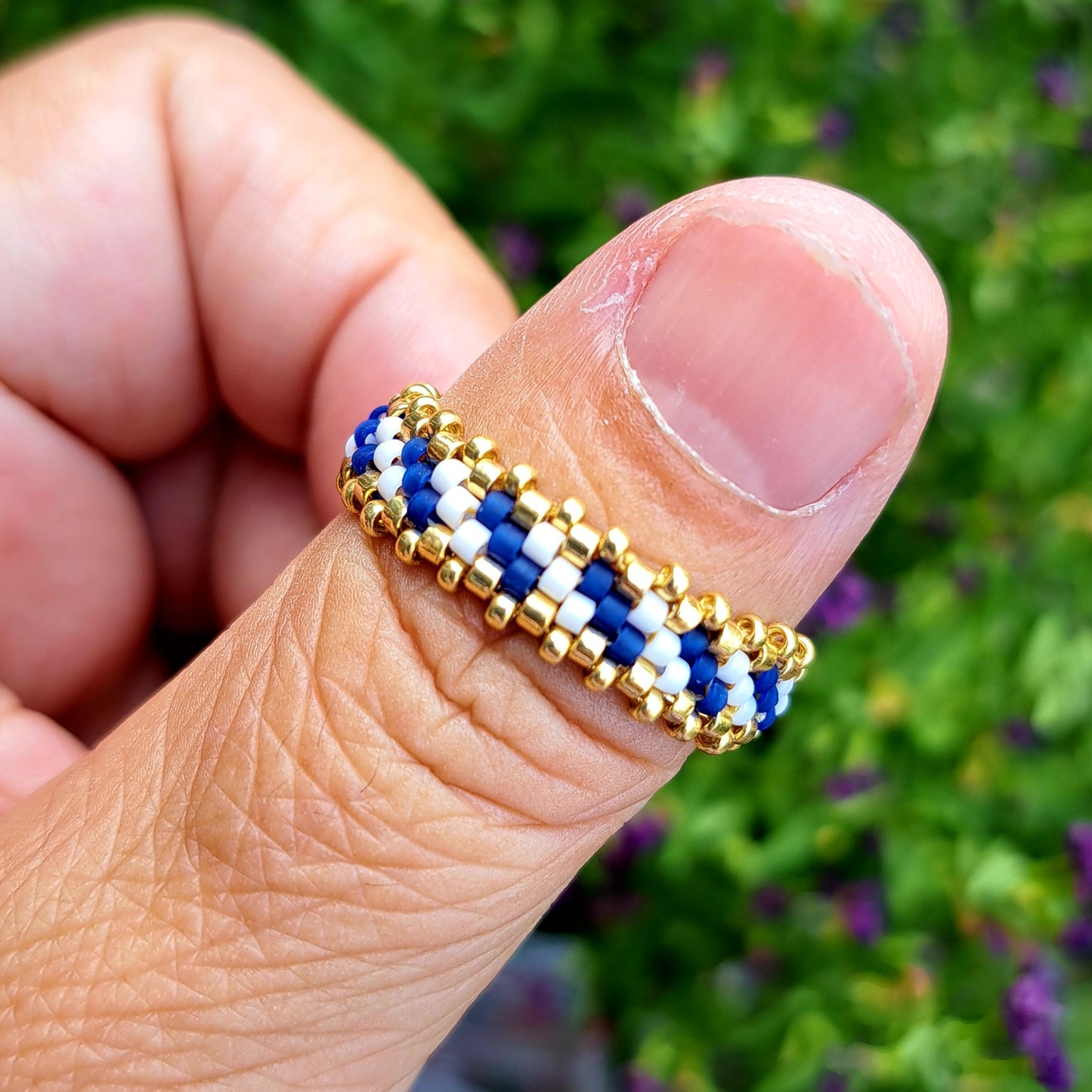 Bague tissée Atlantique – Perles Miyuki & finitions dorées