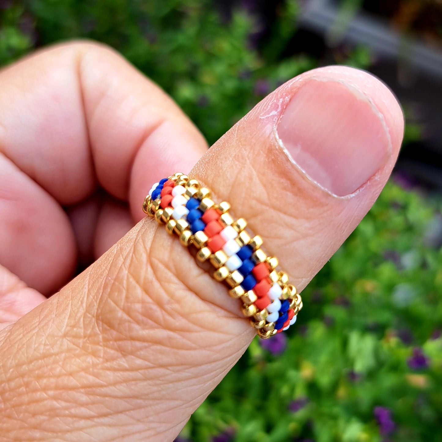 Bague tissée Atlantique – Perles Miyuki & finitions dorées