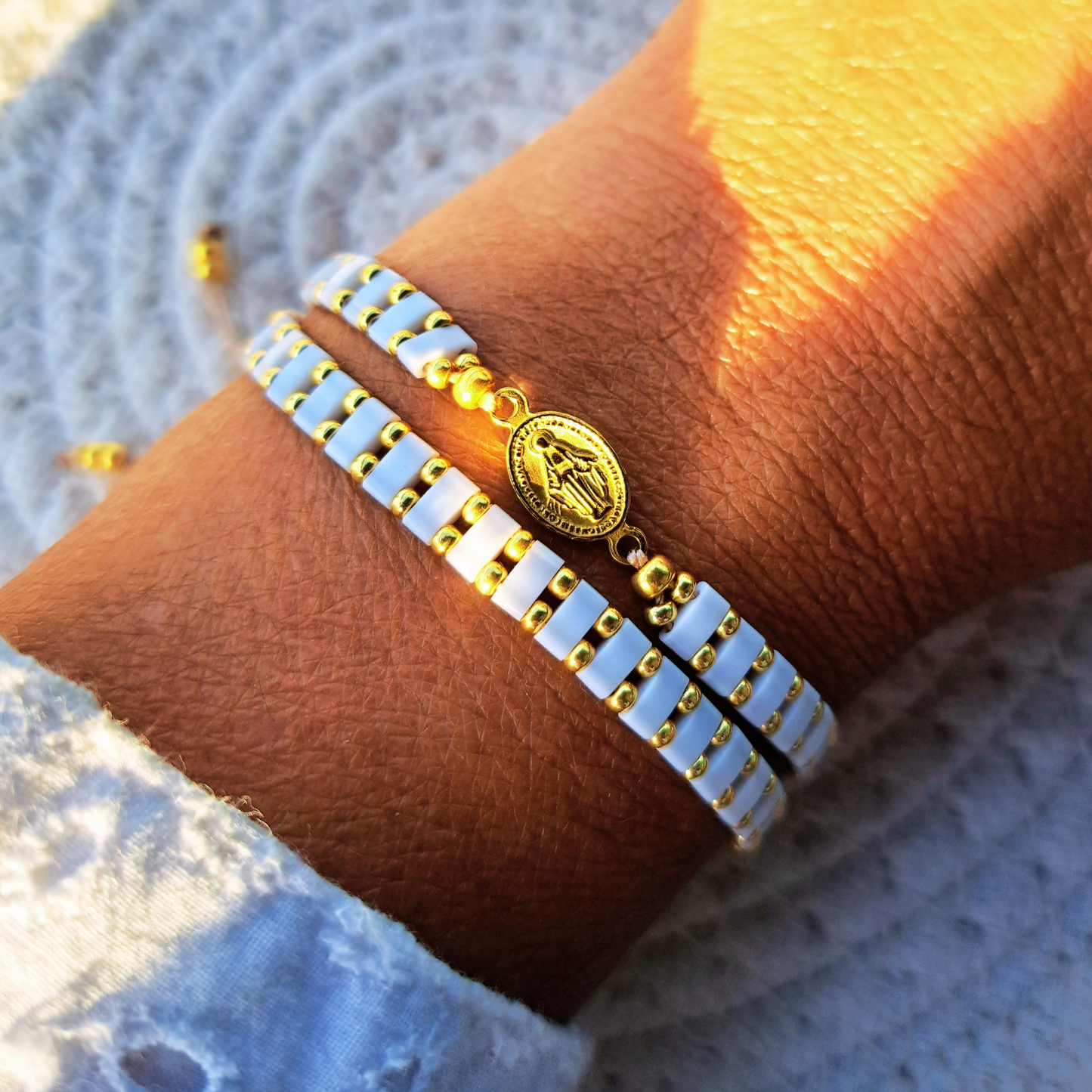 Bracelet Madone - perles Miyuki - simple, médaille Vierge ou duo