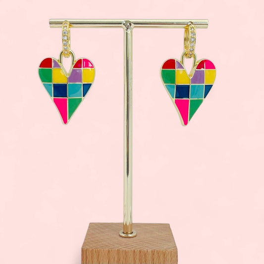 Créoles Cœur Damier Multicouleur