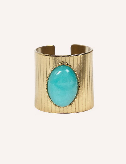 Bague YUNA - Pierre naturelle & acier doré inoxydable