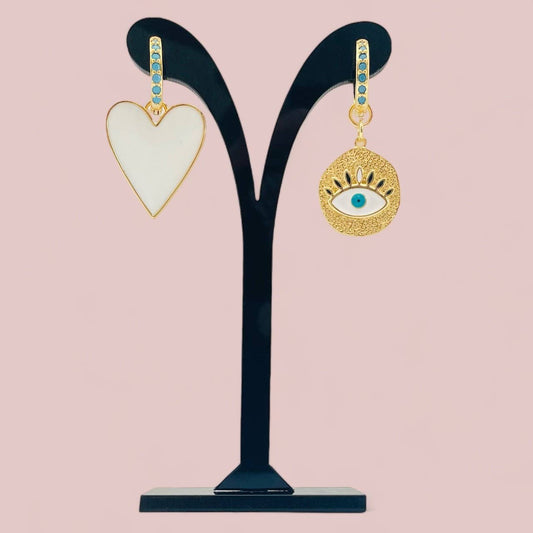 Créoles Cœur blanc/Œil Protecteur