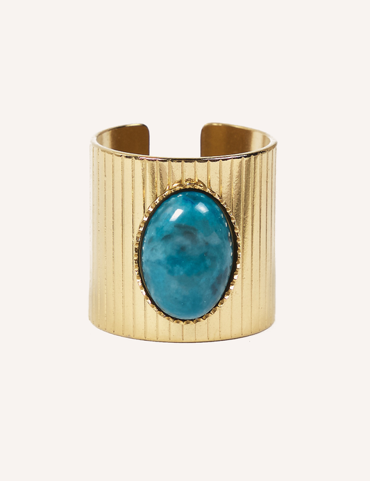 Bague YUNA - Pierre naturelle & acier doré inoxydable