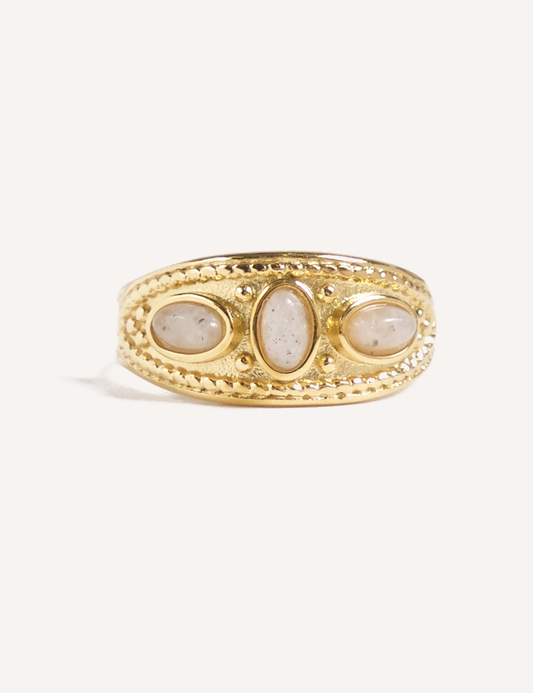 Bague MAÏA · Pierre naturelle & acier doré inoxydable