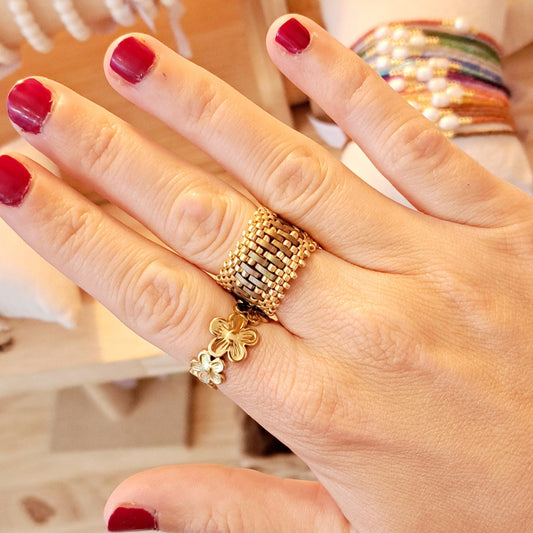 🪡 Bague tissée Oyartza – Élégance perlée