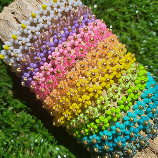 🌼 Bracelet Lorea - Fleurs tissées en perles Miyuki - Fermoir au choix