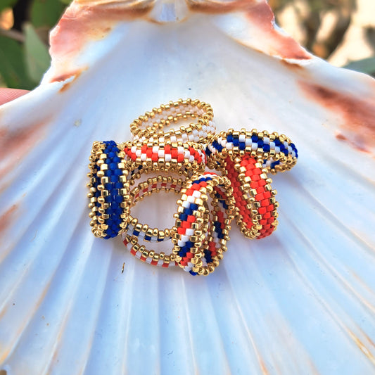 Bague tissée Atlantique – Perles Miyuki & finitions dorées