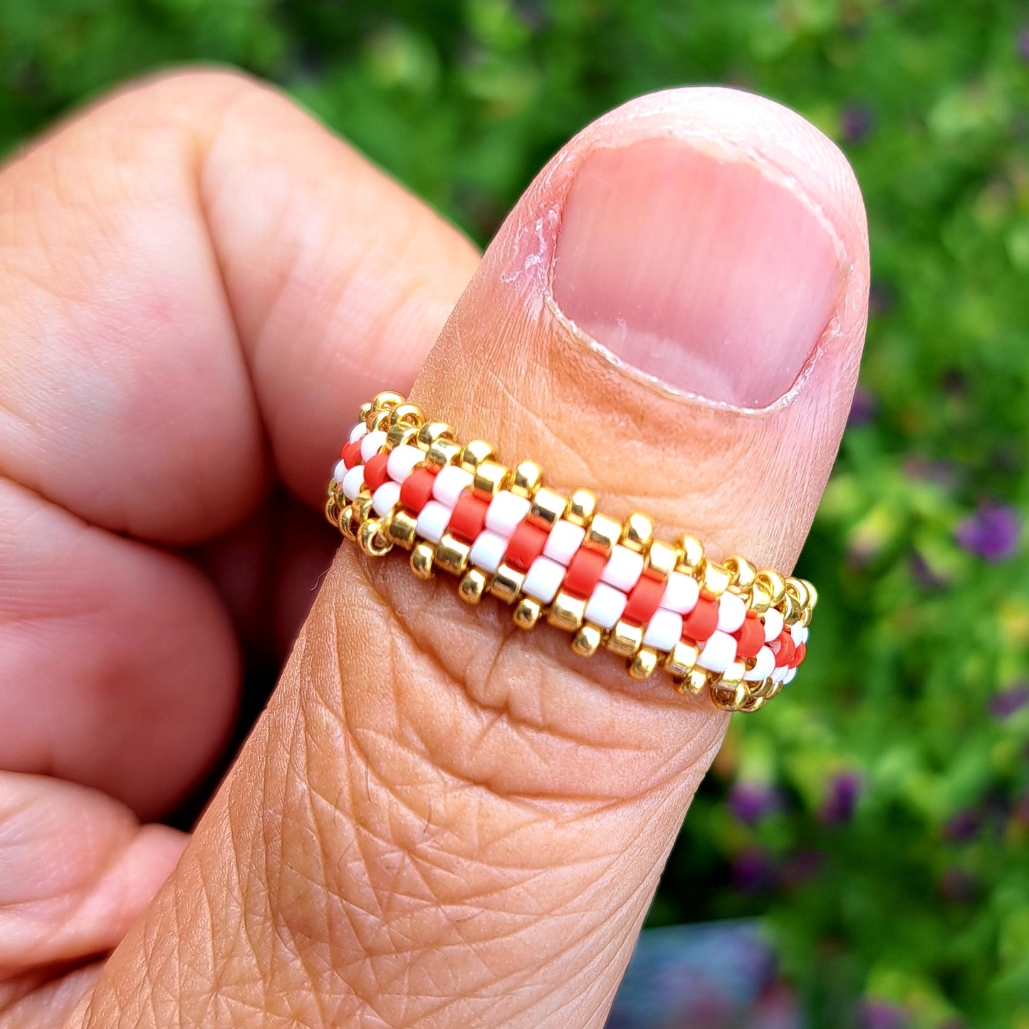 Bague tissée Atlantique – Perles Miyuki & finitions dorées