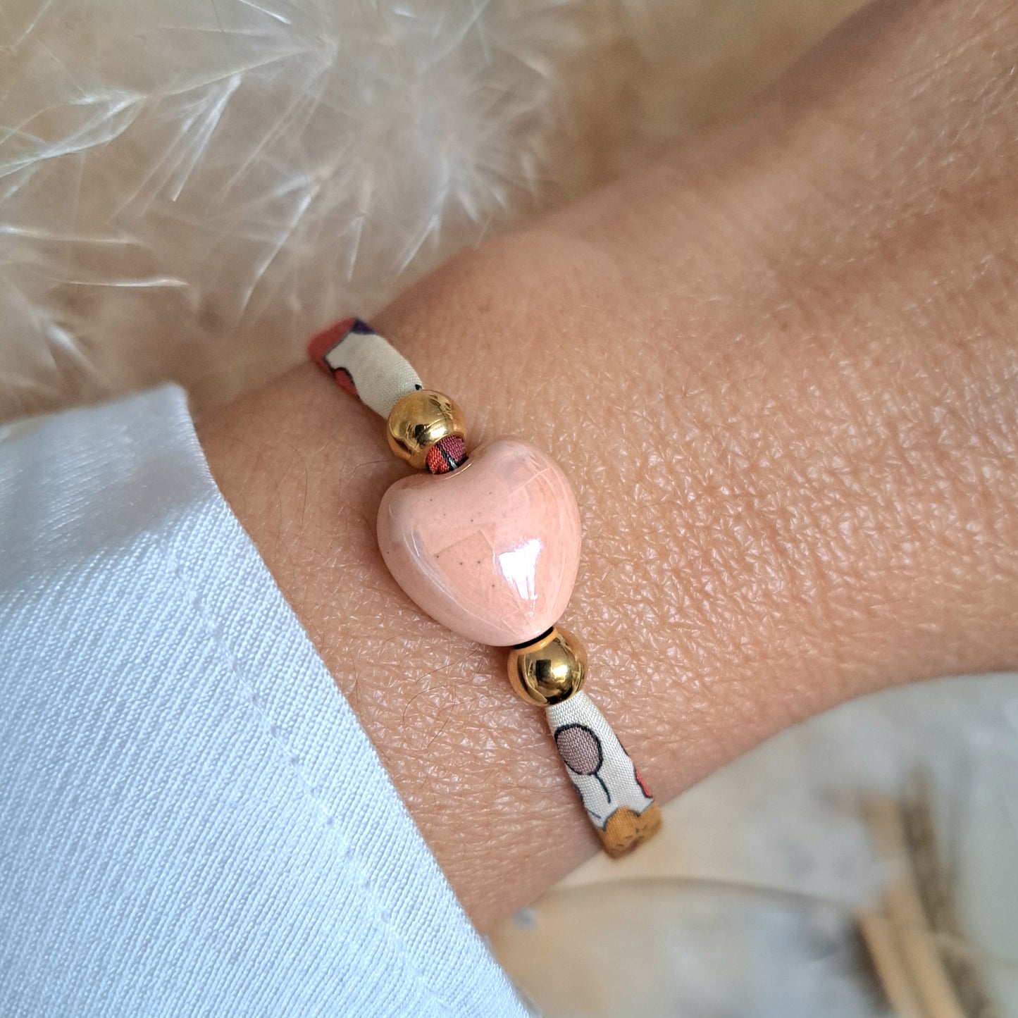 Bracelet Amaria – Bracelet cordon liberty à nouer & perle en céramique