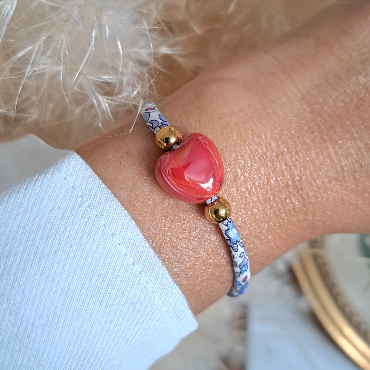 Bracelet Amaria – Bracelet cordon liberty à nouer & perle en céramique