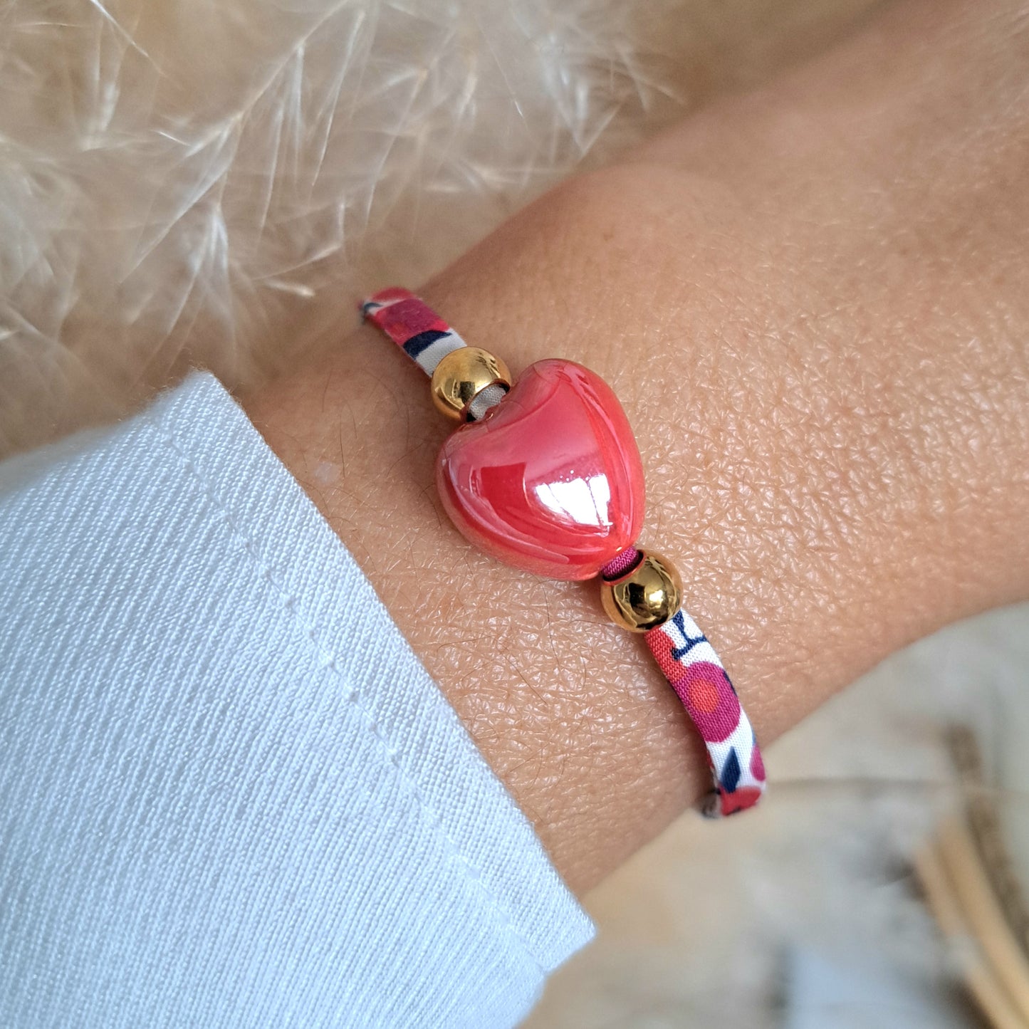 Bracelet Amaria – Bracelet cordon liberty à nouer & perle en céramique