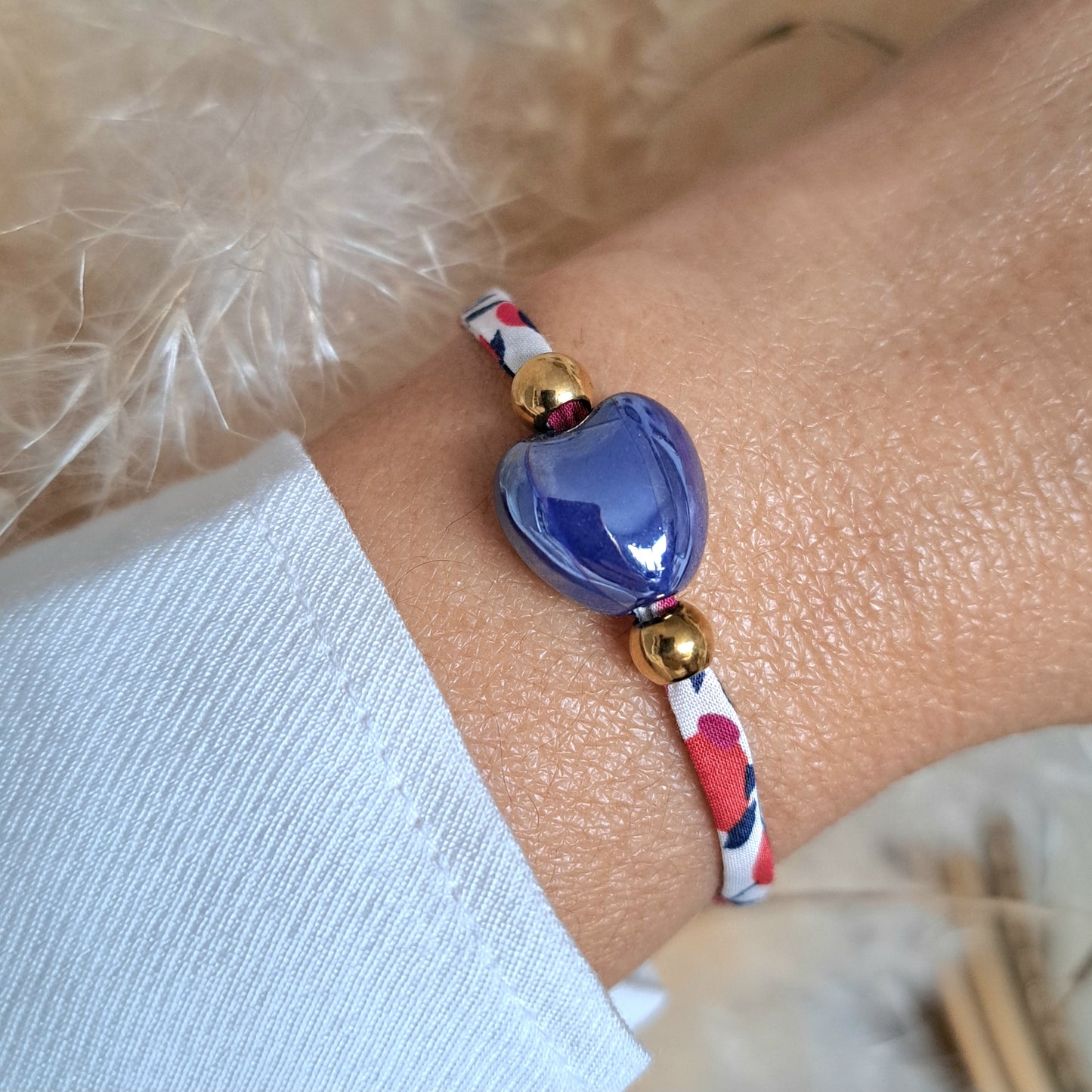 Bracelet Amaria – Bracelet cordon liberty à nouer & perle en céramique