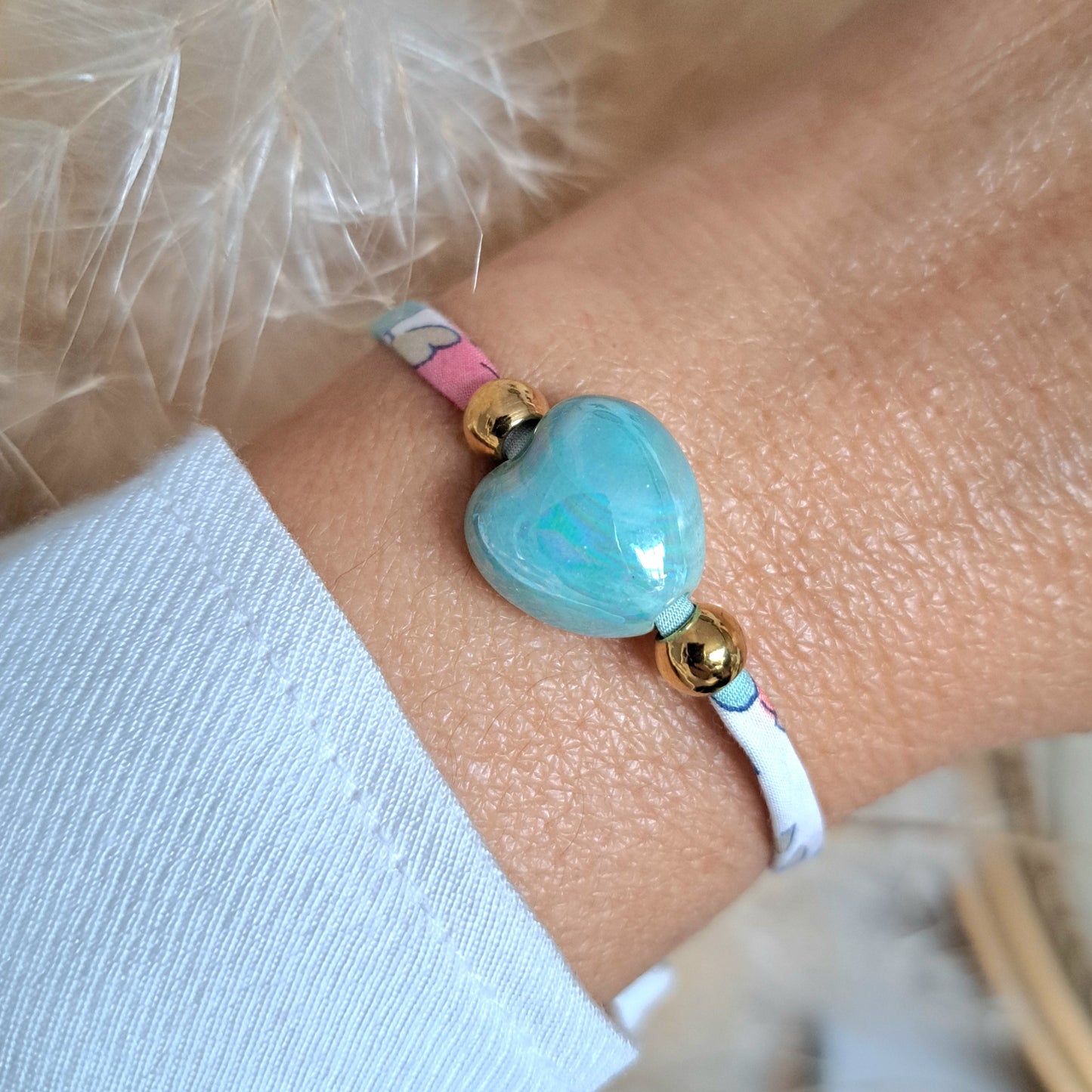 Bracelet Amaria – Bracelet cordon liberty à nouer & perle en céramique