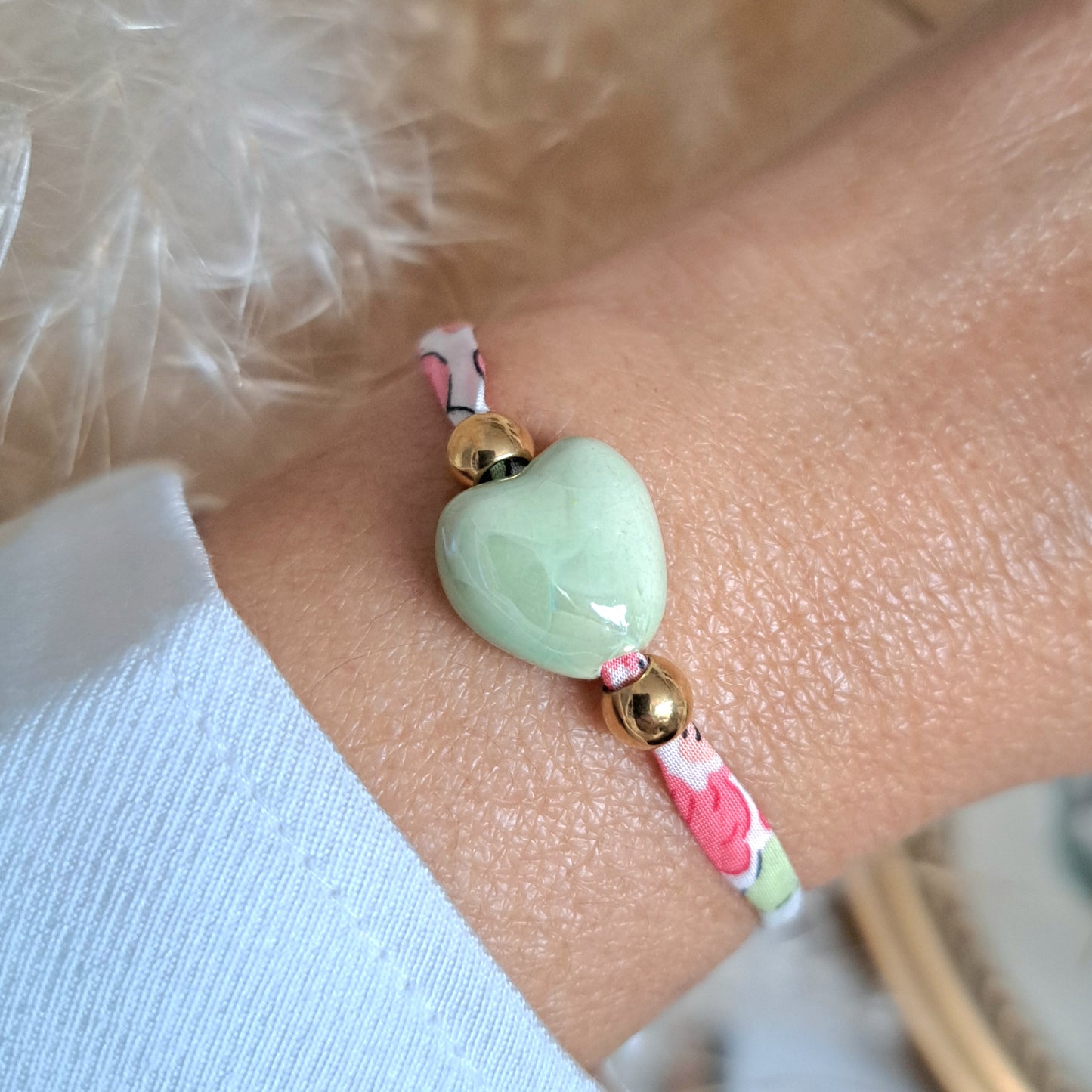 Bracelet Amaria – Bracelet cordon liberty à nouer & perle en céramique