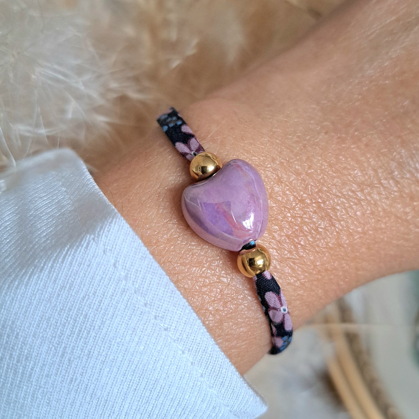 Bracelet Amaria – Bracelet cordon liberty à nouer & perle en céramique