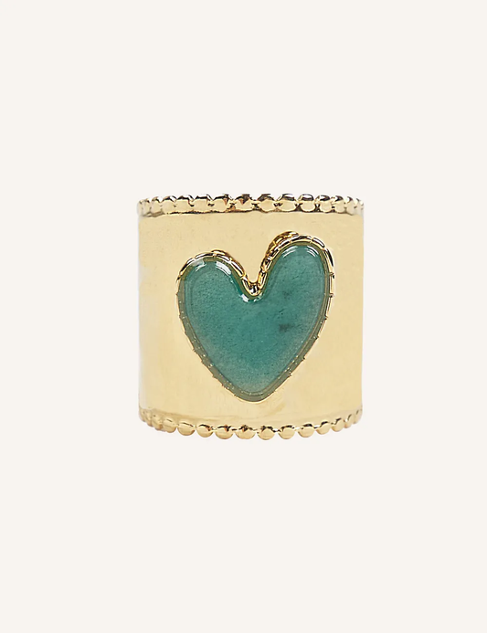 Bague Cœur en Acier Inoxydable & Pierre Naturelle
