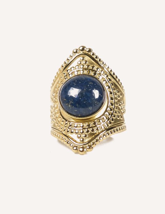 Bague AÏTANA - Pierre naturelle & acier inoxydable doré  martelé