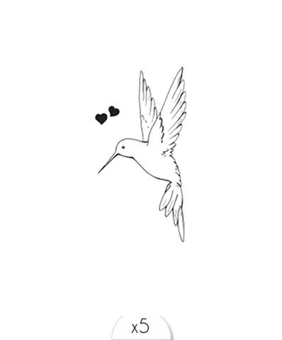 Tatouage Ephémère à Encre d'origine naturelle : Colibri noir - Pack de 5 tatouages