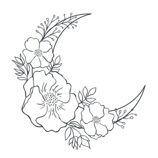 Tatouage Ephémère à encre d'origine naturelle : Lune florale - Pack de 5 tatouages