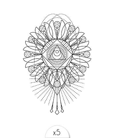 Tatouage Ephémère à encre d'origine naturelle : Géométrie sacrée - Pack de 5 tatouages