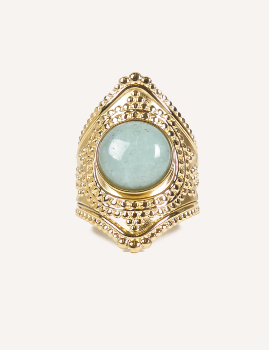 Bague AÏTANA - Pierre naturelle & acier inoxydable doré  martelé